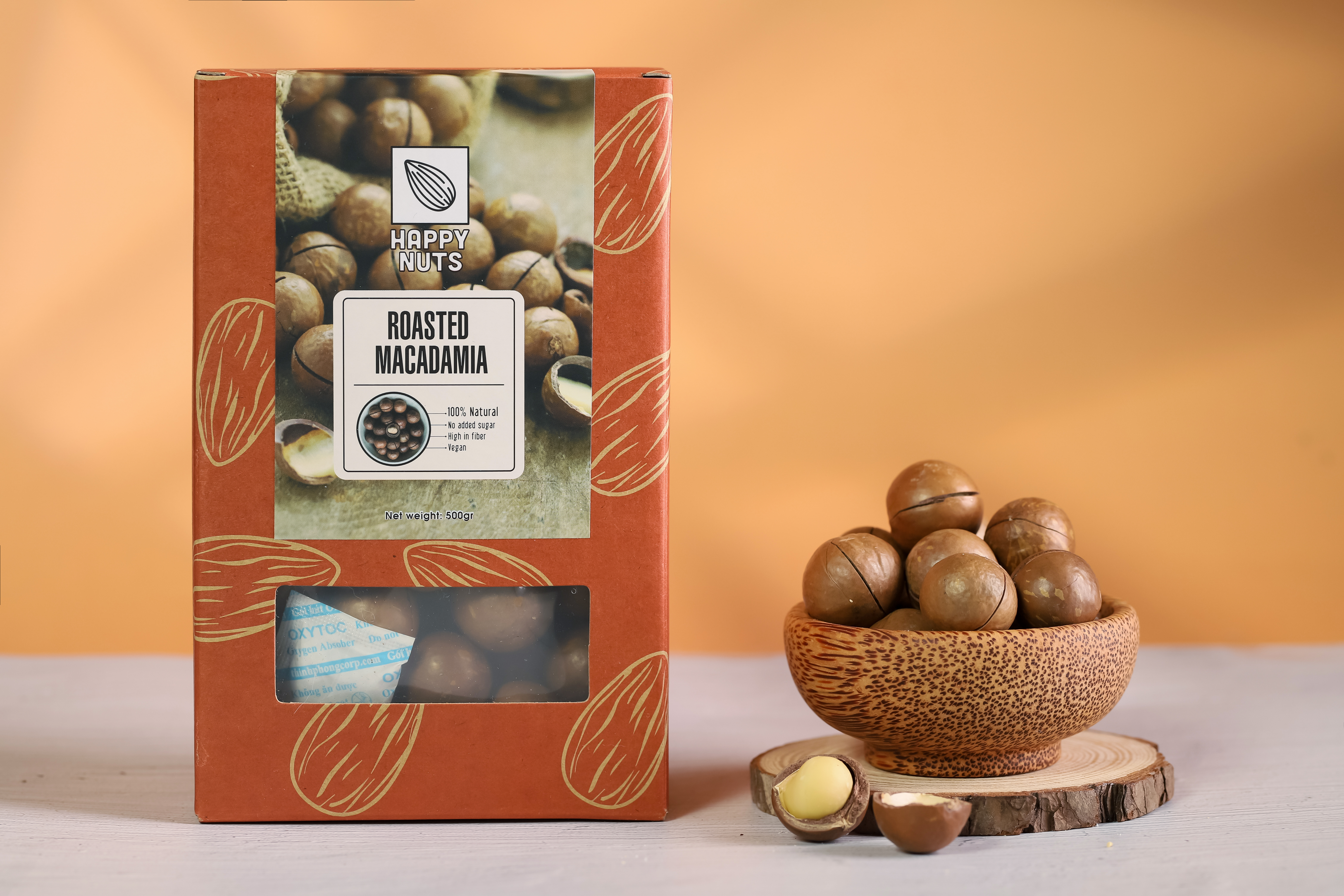 (Tặng 500g yến mạch) Hạt Macca Rang Happy Nuts nguyên vỏ 500gr